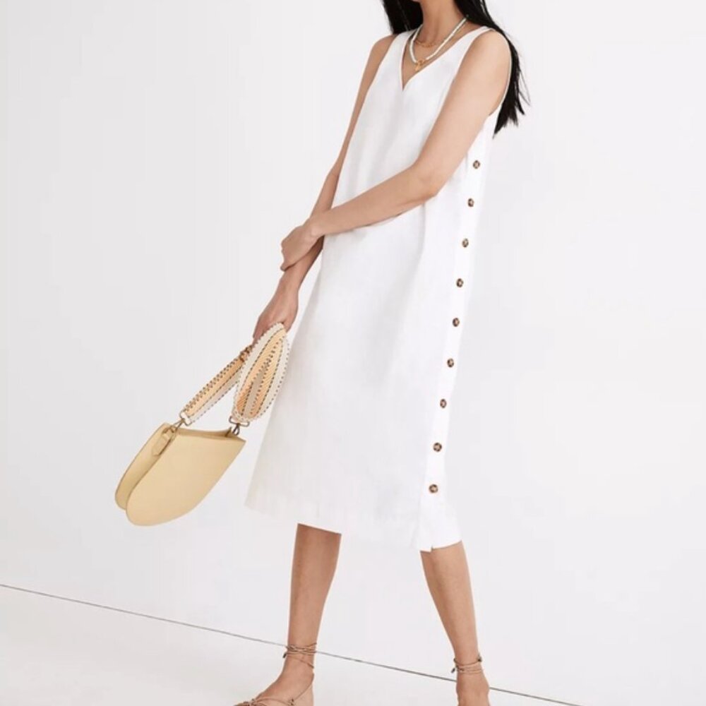 NWOT Madewell Line-Cotton Side-Button Midi Dress - Medium